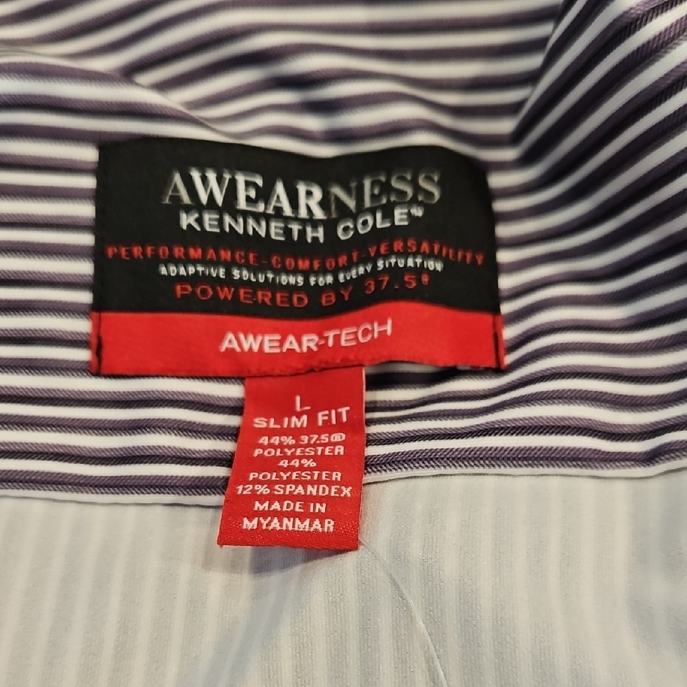 Kenneth Cole Men's Black Purple and White Striped Dress Shirt Slim Fit - Picture 10 of 11